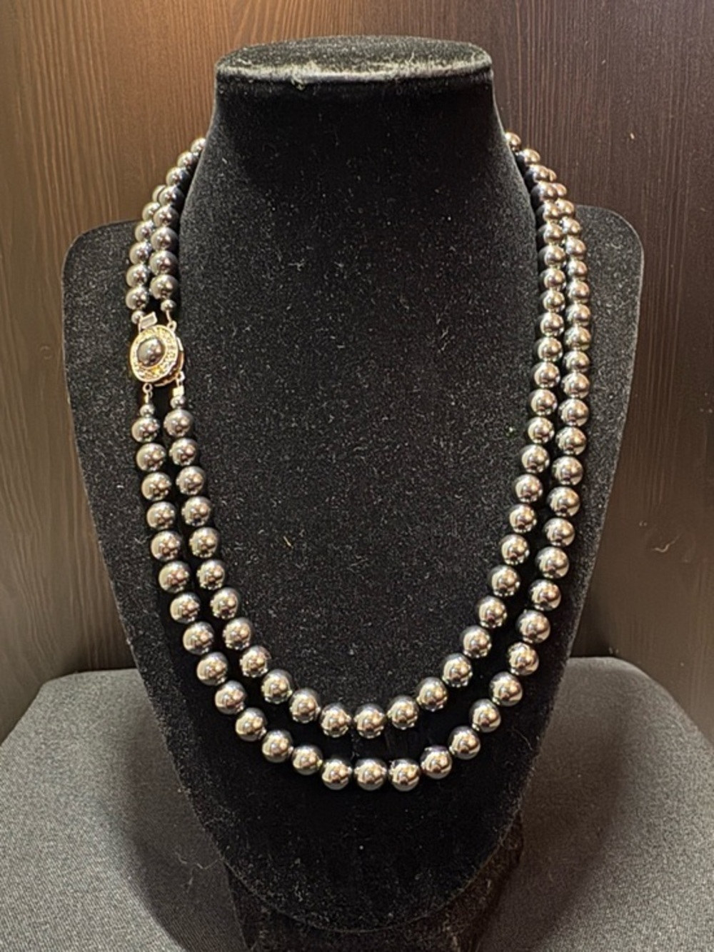 Vintage Double Strand Hematite Beaded Necklace - Classic Style